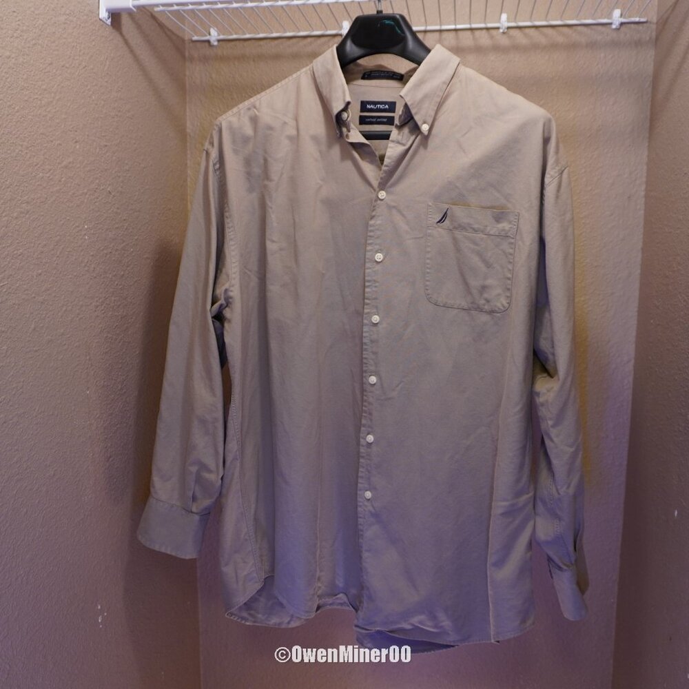Nautica Vintage Beige Oxford Button-Down Shirt - Size XL, 100% Cotton